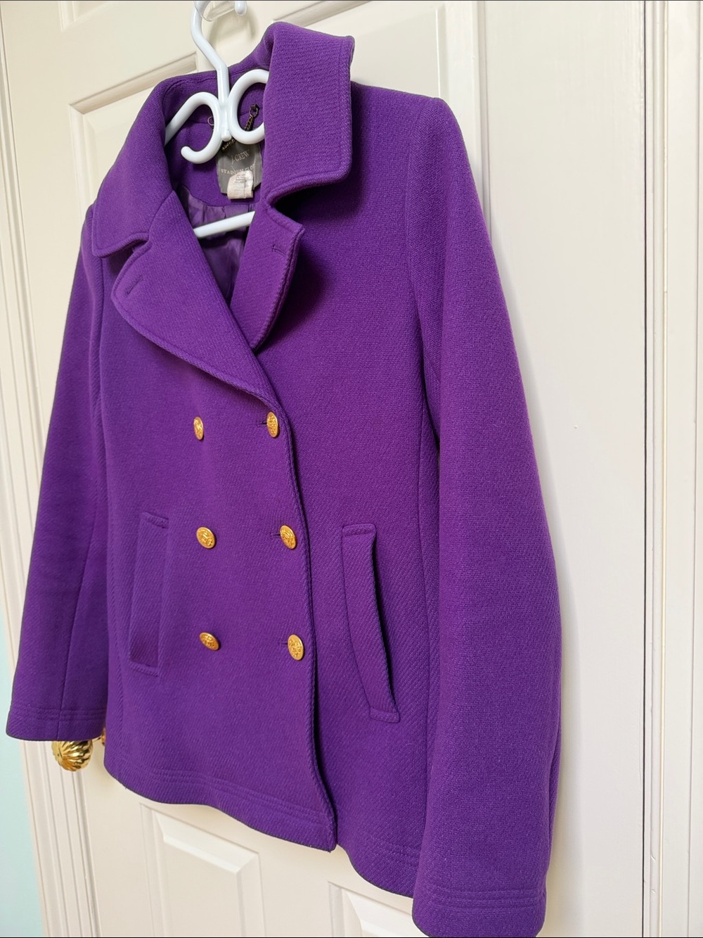 J. Crew sz 2 Majesty Stadium Cloth double breasted peacoat royal purple 79% wool